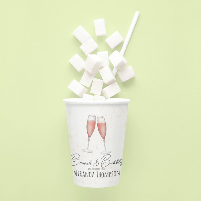 Gobelets En Papier Aquarelle Brunch rose et Fête des mariées mousseus (Brunch and Bubbly Custom Party Paper Cup.)