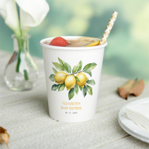 Gobelets En Papier Aquarelle Citrus Lemon Baby shower