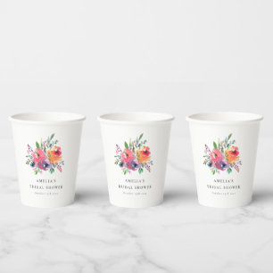 Gobelets En Papier Aquarelle colorée Fête des mariées florale personn