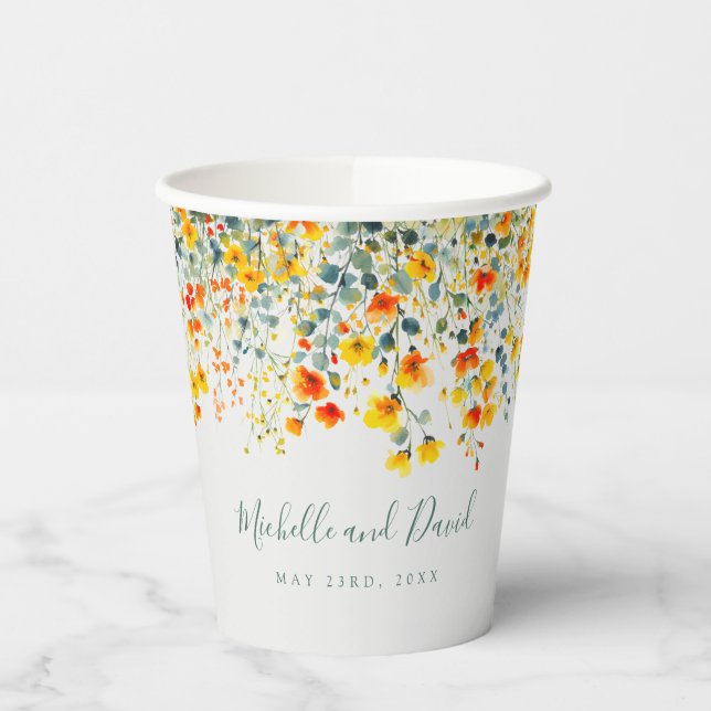 Gobelets En Papier Aquarelle colorée Mariage floral (Gauche)