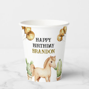 Gobelets En Papier Aquarelle Cute Cowboy 1er Rodéo Anniversaire