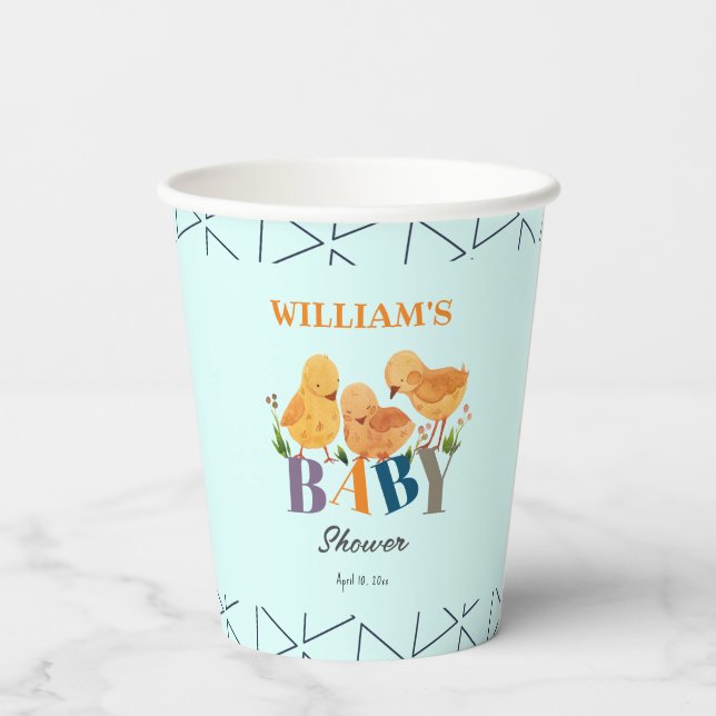Gobelets En Papier Aquarelle Cute Little Chicken Famille Baby shower (Verso)