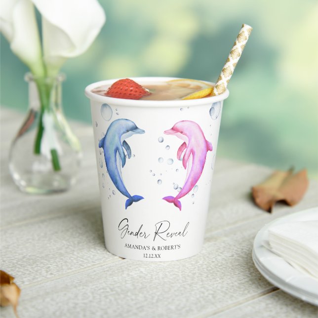 Gobelets En Papier Aquarelle Dauphins Révélation de genre (Insitu)