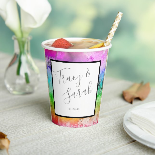 Gobelets En Papier Aquarelle d'encre d'alcool arc-en-ciel (Insitu)