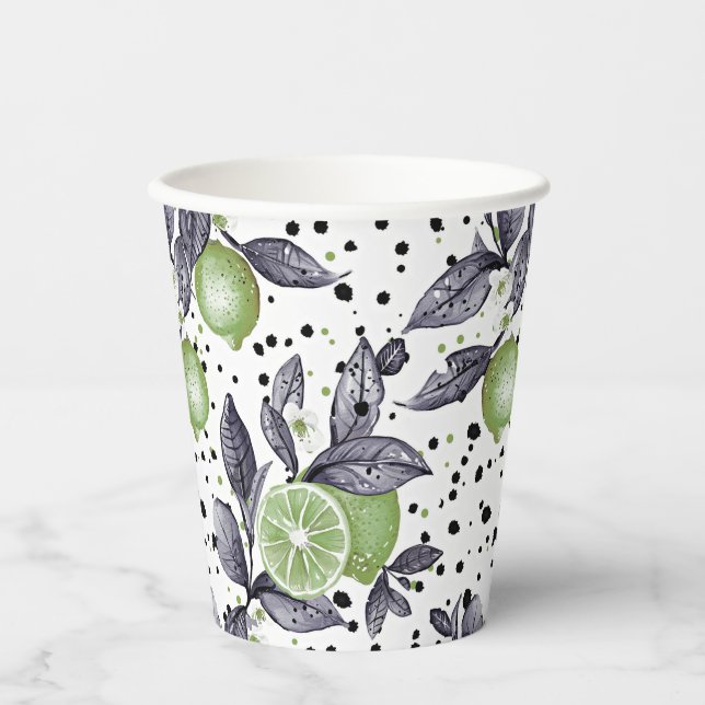 Gobelets En Papier aquarelle esquissée détaillée de feuilles verts, c (Recto)