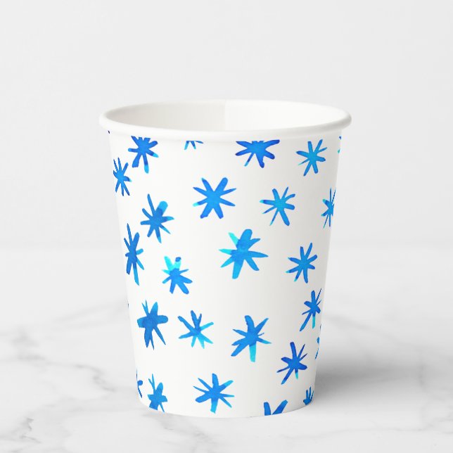 Gobelets En Papier Aquarelle étoilée - bleu (Gauche)