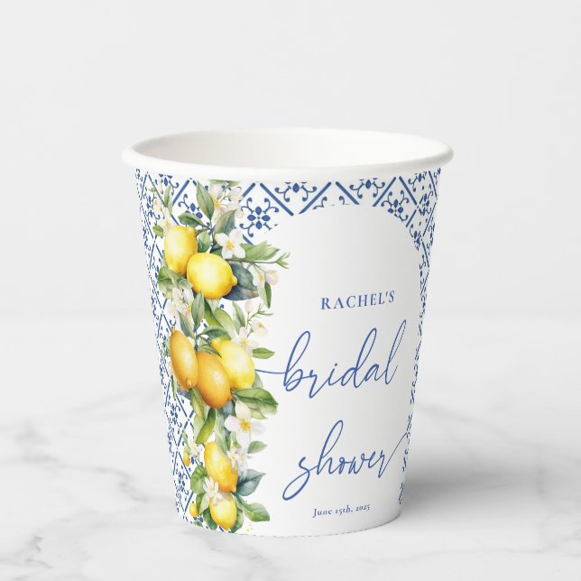 Gobelets En Papier Aquarelle Fête des mariées de citron méditerranéen (Recto)