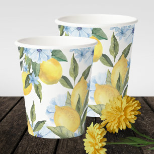 Gobelets En Papier Aquarelle Fleur de Citron et Bleue