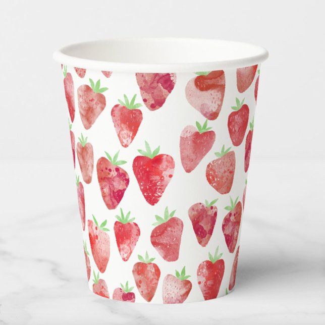 Gobelets En Papier Aquarelle fraise (Strawberry watercolor pattern paper cup)