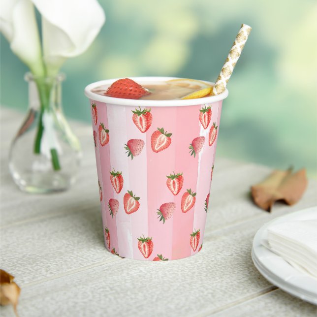 Gobelets En Papier Aquarelle fraise rayures roses (Insitu)