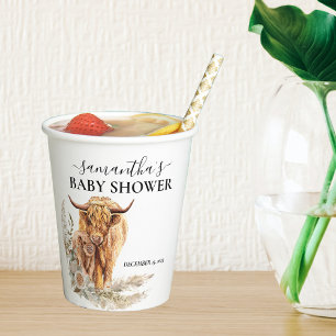 Gobelets En Papier Aquarelle Highland Vache Calf Baby Boho Pampas