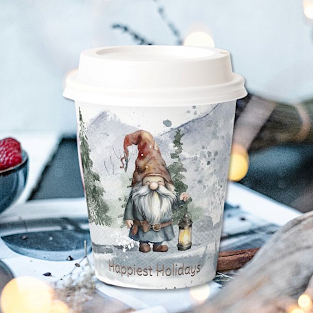 Gobelets En Papier Aquarelle hiver Gnome de Noël (Watercolor Winter Christmas Gnome Paper Cups)