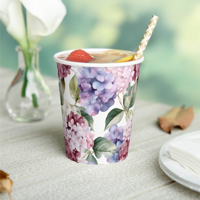Gobelets En Papier Aquarelle Hydrangea Fleurs (Insitu)