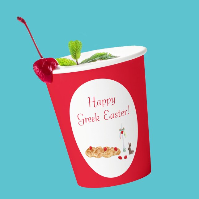 Gobelets En Papier Aquarelle Joyeux Pain Grec De Pâques Avec Bunny Cu (Créateur téléchargé)