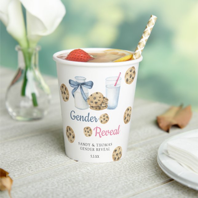 Gobelets En Papier Aquarelle Lait et cookies Révélation de genre (Insitu)