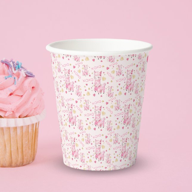Gobelets En Papier Aquarelle Llama rose XOXO (Créateur téléchargé)