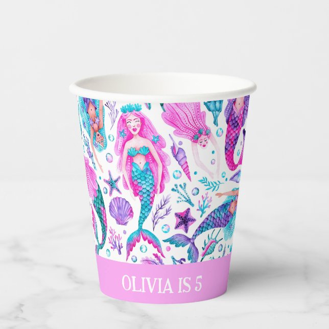 Gobelets En Papier Aquarelle Mermaids Coquilles de mer + Assiette Ann (Recto)