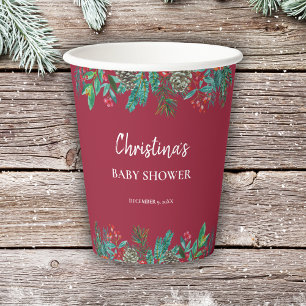 Gobelets En Papier Aquarelle mignonne Baby shower de Noël Rouge