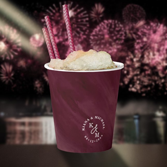 Gobelets En Papier Aquarelle moderne Mariage Bourgogne ID816 (Créateur téléchargé)