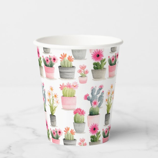 Gobelets En Papier Aquarelle Motif rose Succulent Cactus Bıohemian (Recto)