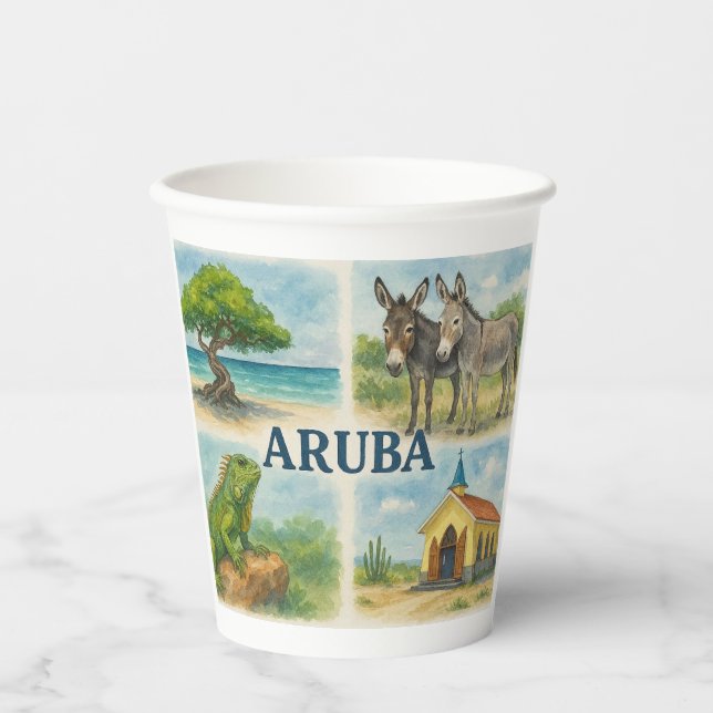 Gobelets En Papier Aquarelle multi-vue d'Aruba (Recto)