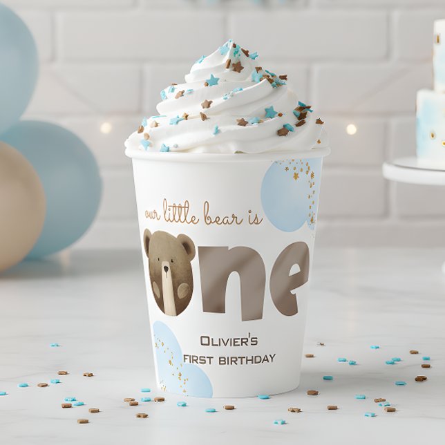 Gobelets En Papier Aquarelle notre petit ours un bébé anniversaire (Créateur téléchargé)
