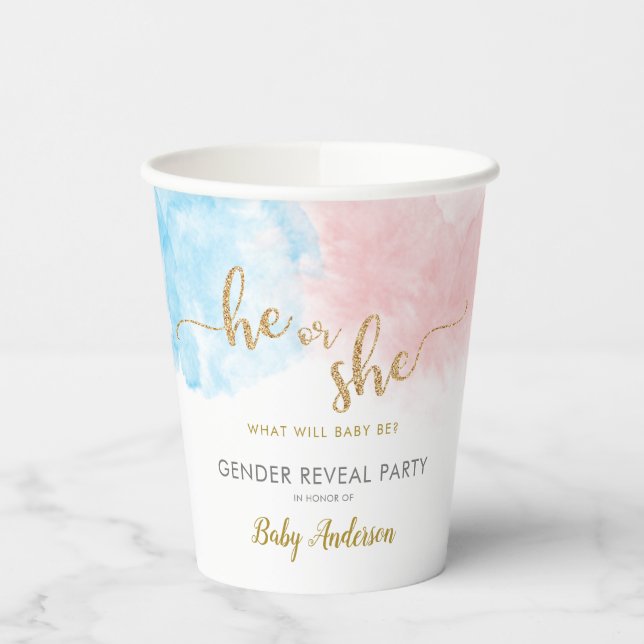 Gobelets En Papier Aquarelle Or Parties scintillant Sexe Révélation (Gauche)