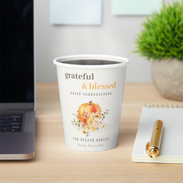 Gobelets En Papier Aquarelle Pastel Soft Floral Citrouille Thanksgivi (Insitu)