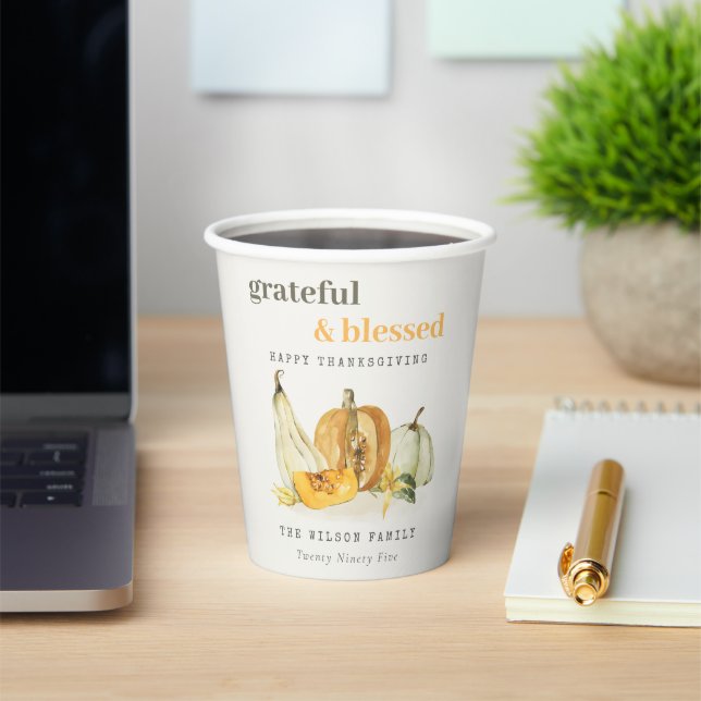 Gobelets En Papier Aquarelle Pastel Soft Floral Citrouille Thanksgivi (Insitu)