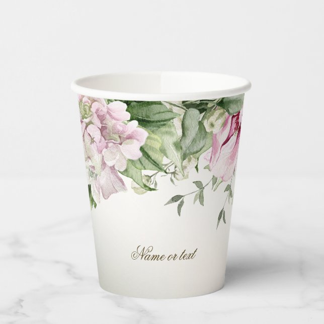 Gobelets En Papier Aquarelle rose Floral Frame Bronze brillant (Gauche)