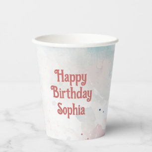 Gobelets En Papier Aquarelle rose princesse fête d'anniversaire