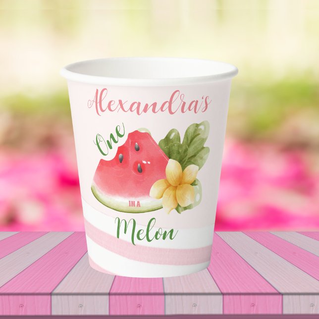 Gobelets En Papier Aquarelle rose un dans un Melon fille premier anni (Créateur téléchargé)