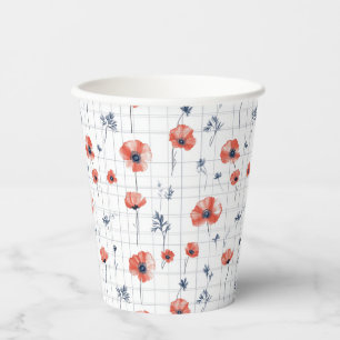 Gobelets En Papier Aquarelle rouge Motif sur blanc