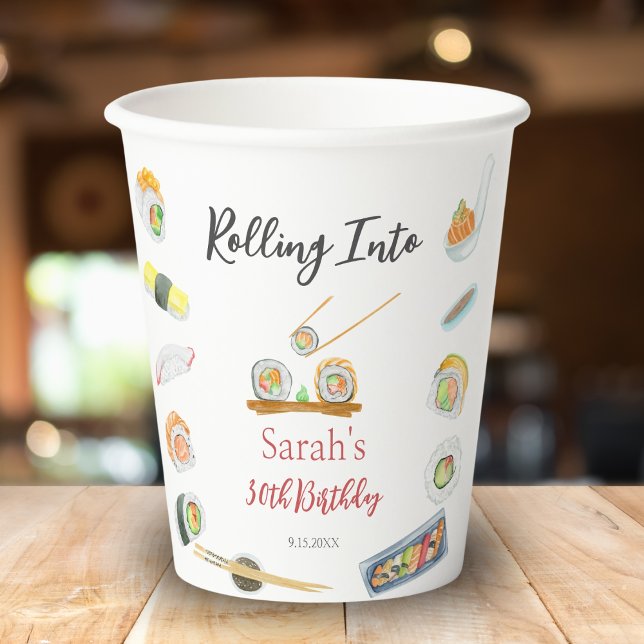 Gobelets En Papier Aquarelle Sushi et Sashimi Tout âge Anniversaire (Créateur téléchargé)