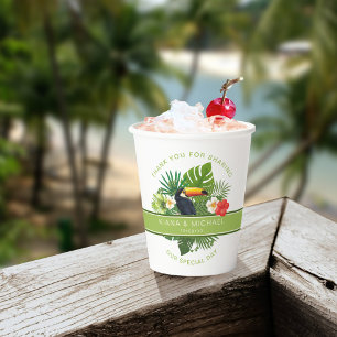 Gobelets En Papier Aquarelle Tropical avec Merci Toucan Green ID577