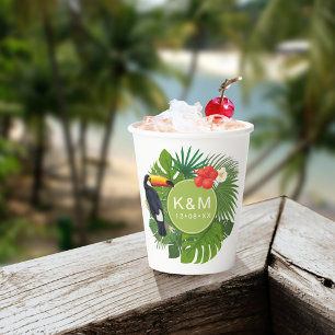 Gobelets En Papier Aquarelle Tropical avec Toucan Green ID577