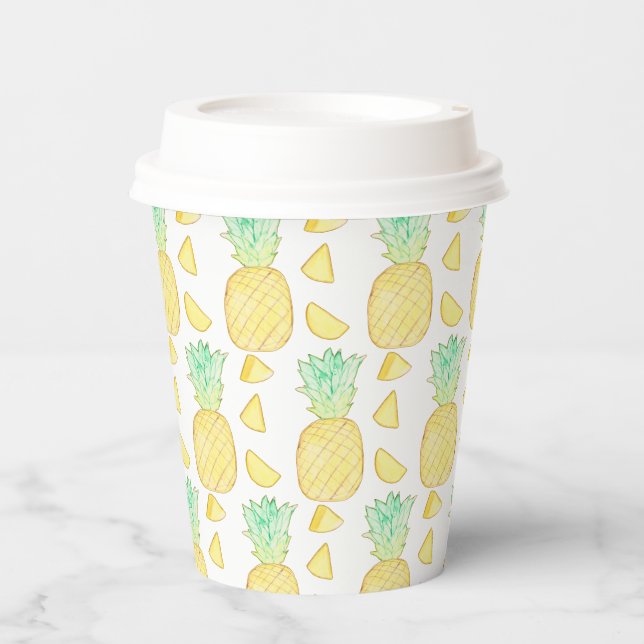 Gobelets En Papier Aquarelle tropicale ananas (Recto)
