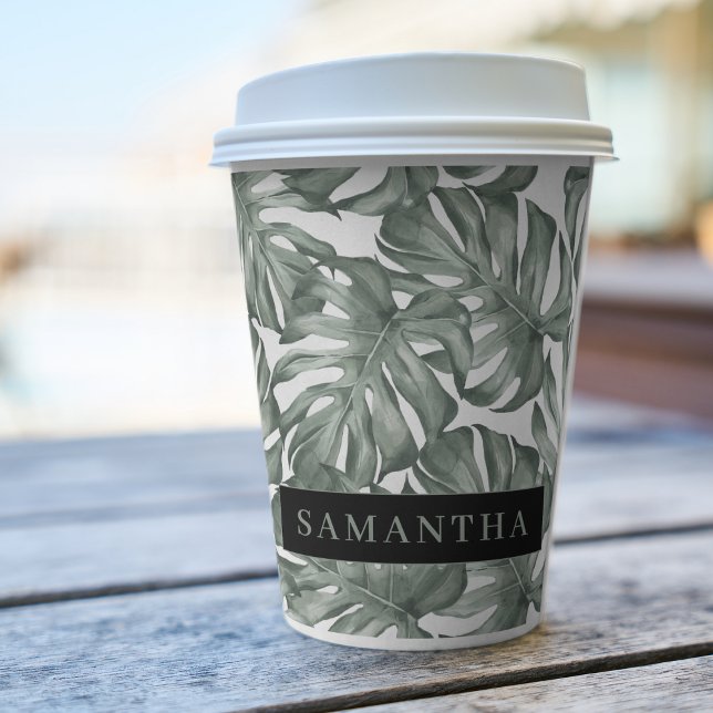 Gobelets En Papier Aquarelle tropicale Oasis moderne Feuille Motif (Créateur téléchargé)