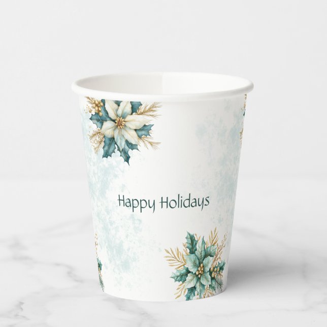 Gobelets En Papier Aquarelle Turquoise Floral Tasses en papier (Gauche)
