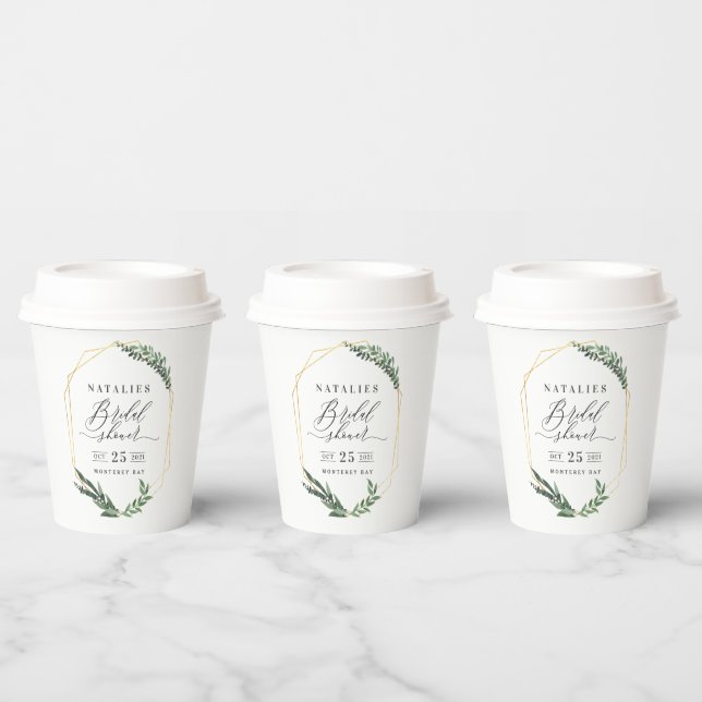 Gobelets En Papier aquarelle vert floral élégant douche nuptiale  (Multi)