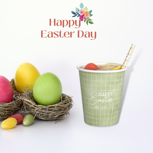 Gobelets En Papier Aquarelle verte d'olive minimale Pâques (Créateur téléchargé)