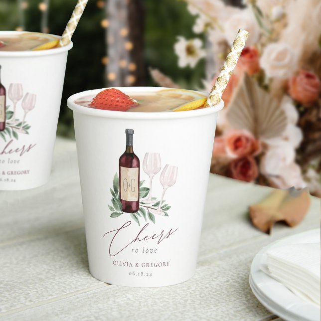 Gobelets En Papier Aquarelle Vin Rouge À l'amour (Créateur téléchargé)