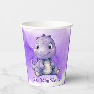 Gobelets En Papier Aquarelle violette mignonne Dinosaur Baby shower f