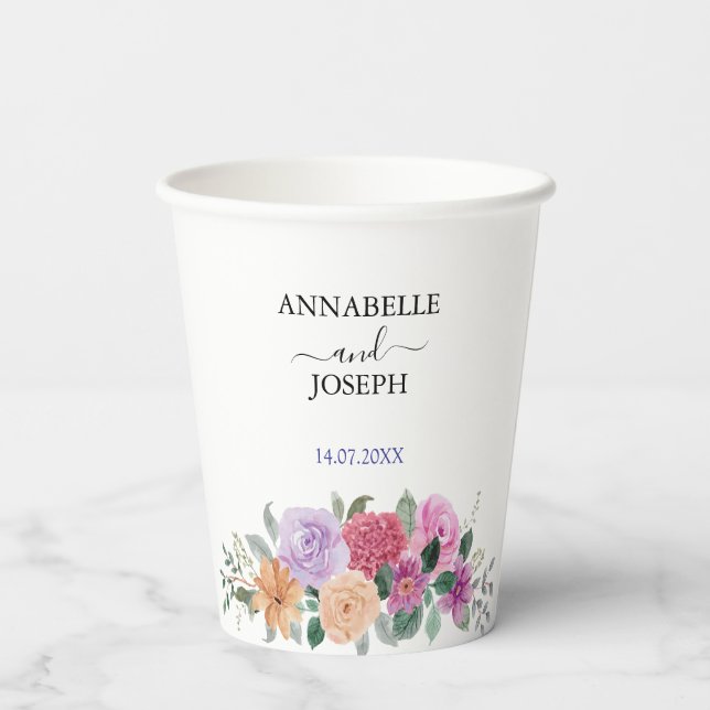 Gobelets En Papier aquarelles Florales Mariage Botanique Moderne (Verso)