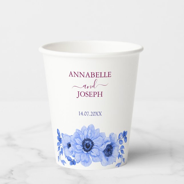 Gobelets En Papier aquarelles Florales Mariage Botanique Moderne (Recto)