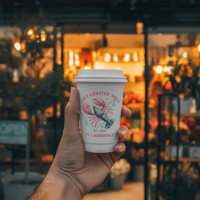 Gobelets En Papier Aquarelles Homard coloré Texte personnalisé (Créateur téléchargé)