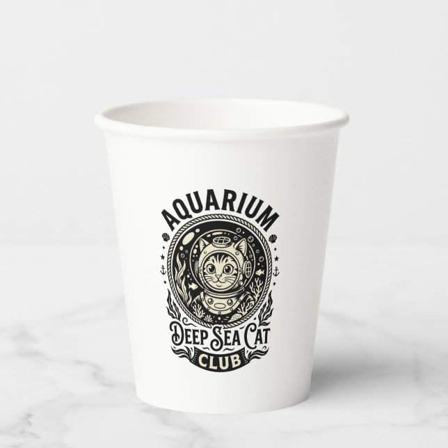 Gobelets En Papier Aquarium Chat de mer profond Graphique de chat drô (Recto)