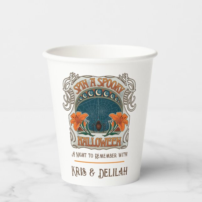 Gobelets En Papier Araignées et Lys Éffrayant Halloween Personnalisé (Recto)