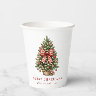 Gobelets En Papier Arbre de Noël à l'aquarelle élégant avec noeud en