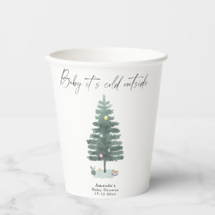 Gobelets En Papier Arbre de Noël à l'aquarelle pour baby shower
